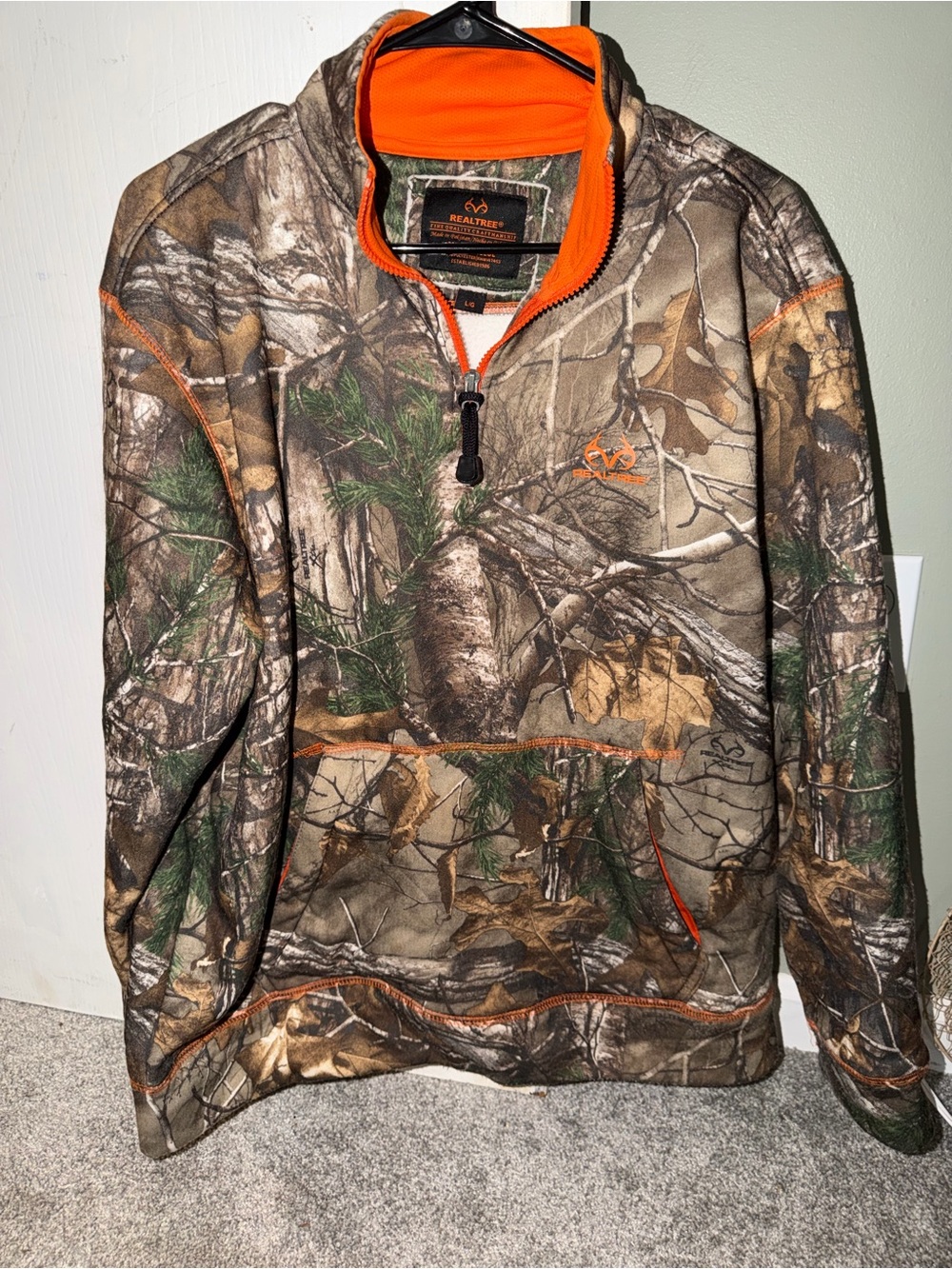 Realtree Men's Realtree Camo Quarter-Zip Pullover with Blaze Orange Accents